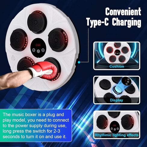 آلة الملاكمة الموسيقية Dollate مثبتة على الحائط، آلة ملاكمة إلكترونية مع قفازات ملاكمة، معدات الملاكمة الإلكترونية للتمرين على الهدف للأطفال والكبار في صالة الألعاب الرياضية الداخلية، أبيض in Kuwait