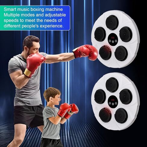 آلة الملاكمة الموسيقية Dollate مثبتة على الحائط، آلة ملاكمة إلكترونية مع قفازات ملاكمة، معدات الملاكمة الإلكترونية للتمرين على الهدف للأطفال والكبار في صالة الألعاب الرياضية الداخلية، أبيض in Kuwait