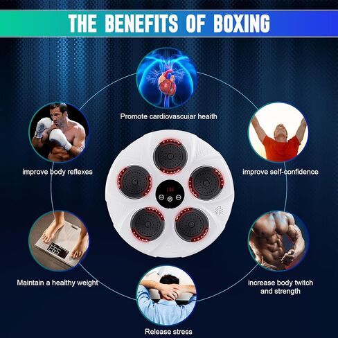 آلة الملاكمة الموسيقية Dollate مثبتة على الحائط، آلة ملاكمة إلكترونية مع قفازات ملاكمة، معدات الملاكمة الإلكترونية للتمرين على الهدف للأطفال والكبار في صالة الألعاب الرياضية الداخلية، أبيض in Kuwait