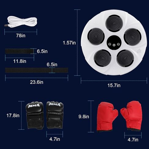 آلة الملاكمة الموسيقية Dollate مثبتة على الحائط، آلة ملاكمة إلكترونية مع قفازات ملاكمة، معدات الملاكمة الإلكترونية للتمرين على الهدف للأطفال والكبار في صالة الألعاب الرياضية الداخلية، أبيض in Kuwait