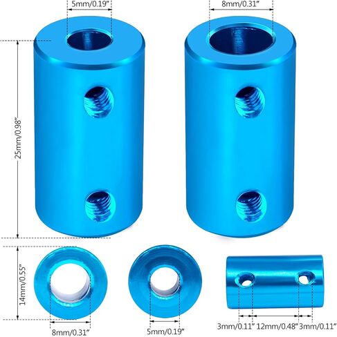 Twidec/2Pcs 5mm to 6mm Bore Flexible Shaft Coupling Robot Motor Wheel Blue Aluminum Casing Rigid Coupler Connector COUPLER-BU-5-6 in Saudi Arabia