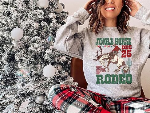 QIANRUO Cowboy Christmas Sweatshirt Women Funny Letter Print Cowgirl Xmas T-Shirt Casual Long Sleeve Rodeo Pullover Tops in Saudi Arabia