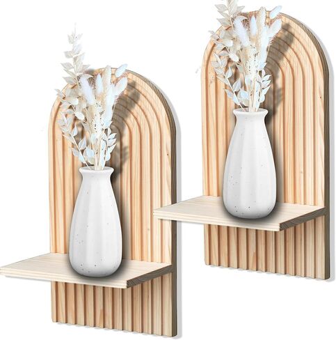 2 Pieces Boho Wall Shelf, Mid Century Shelves, Decorative Storage Unit, Decorative Bohemian Rainbow Hanging Shelves for Bathroom, Bedroom, Kitchen, Living Room, Laundry Room (Brown) in Saudi Arabia