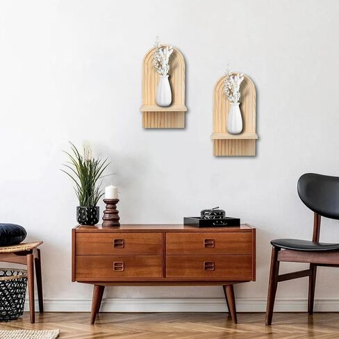2 Pieces Boho Wall Shelf, Mid Century Shelves, Decorative Storage Unit, Decorative Bohemian Rainbow Hanging Shelves for Bathroom, Bedroom, Kitchen, Living Room, Laundry Room (Brown) in Saudi Arabia