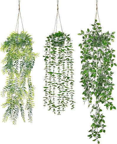 Dremisland Fake Hanging Plants with Pots 2Pack Faux Hanging Basket Plant Macrame Plant Hanger with Fake Vines Faux Hanging Planter for Wall Ceiling Home Bedroom Indoor Decor (Mandala-2PCS) in Kuwait