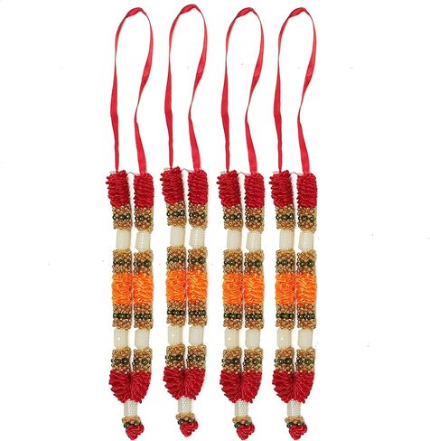 مجموعة Aditri Creation مكونة من 4 زهور صناعية باللون الأحمر والبرتقالي وشريط إكليل هار مالا من أجل Idol-Mala for God، زينة مقالات Pooja Sringar (مقاس 7 بوصات) in Kuwait