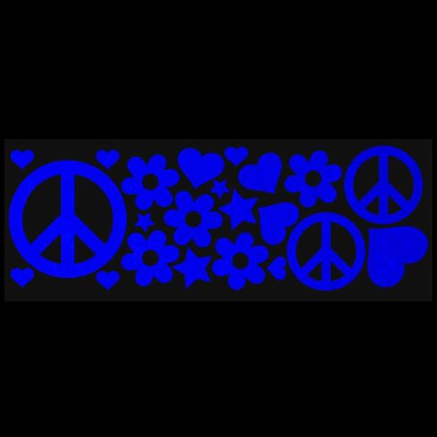 LiteMark Reflective Black Sixties Peace and Love Sticker, 60's Style - Pack of 22 Pcs (Hearts, Stars, Flowers, and Peace Signs) in Saudi Arabia