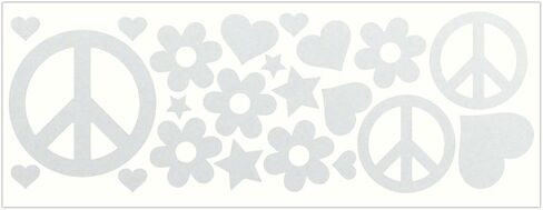 LiteMark Reflective Black Sixties Peace and Love Sticker, 60's Style - Pack of 22 Pcs (Hearts, Stars, Flowers, and Peace Signs) in Saudi Arabia