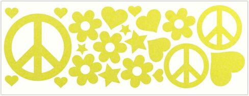 LiteMark Reflective Black Sixties Peace and Love Sticker, 60's Style - Pack of 22 Pcs (Hearts, Stars, Flowers, and Peace Signs) in Saudi Arabia