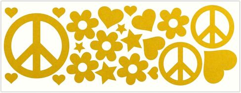 LiteMark Reflective Black Sixties Peace and Love Sticker, 60's Style - Pack of 22 Pcs (Hearts, Stars, Flowers, and Peace Signs) in Saudi Arabia