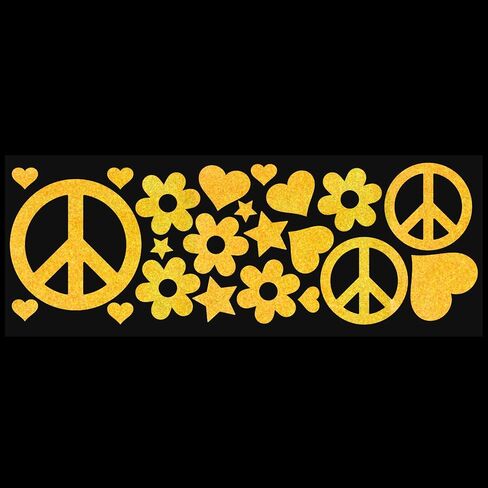 LiteMark Reflective Black Sixties Peace and Love Sticker, 60's Style - Pack of 22 Pcs (Hearts, Stars, Flowers, and Peace Signs) in Saudi Arabia