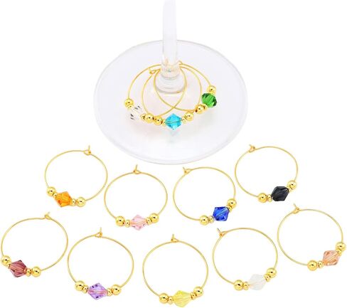 Pride & par 12Pcs Gold/Silver Plating Ring with Gem Wine Charms for Glasses Wine Glass Markers Drink Markers for Stem Glasses Wine Glass Decoration for Weddings Parties in Saudi Arabia