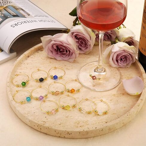 Pride & par 12Pcs Gold/Silver Plating Ring with Gem Wine Charms for Glasses Wine Glass Markers Drink Markers for Stem Glasses Wine Glass Decoration for Weddings Parties in Saudi Arabia