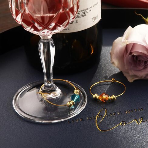 Pride & par 12Pcs Gold/Silver Plating Ring with Gem Wine Charms for Glasses Wine Glass Markers Drink Markers for Stem Glasses Wine Glass Decoration for Weddings Parties in Saudi Arabia
