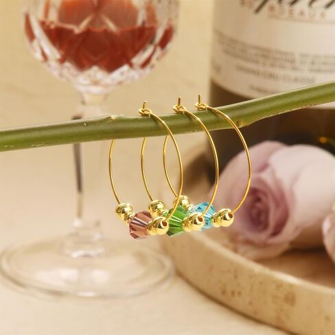 Pride & par 12Pcs Gold/Silver Plating Ring with Gem Wine Charms for Glasses Wine Glass Markers Drink Markers for Stem Glasses Wine Glass Decoration for Weddings Parties in Saudi Arabia
