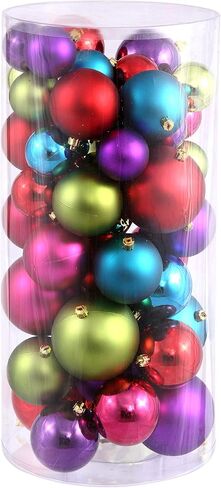 Vickerman Multi-Colored Ornament Ball Set Shiny and Matte Finish, Includes 50 Per Box, 1.5 to 2-Inch Variety - Ready to Hang - Variety of Finishes in Kuwait