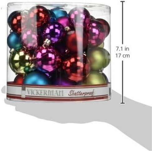 Vickerman Multi-Colored Ornament Ball Set Shiny and Matte Finish, Includes 50 Per Box, 1.5 to 2-Inch Variety - Ready to Hang - Variety of Finishes in Kuwait
