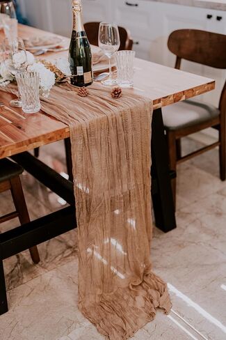 مفرش طاولة أحمر قرميدي مقاس 35 بوصة × 120 بوصة (305 سم) 10 عبوات مناديل (19.6 بوصة × 19.6 بوصة) مجموعة طويلة من الشاش شبه الشفاف لحفلات الزفاف وأعياد الميلاد وحفلات أعياد الميلاد وديكور المنزل وعيد الشكر in Kuwait