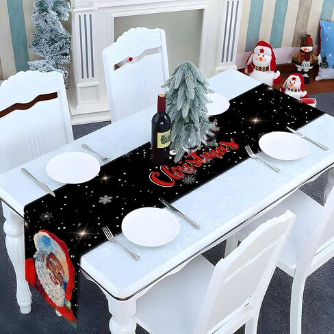 مفرش طاولة Sunwer Merry Christmas مفرش طاولة أمريكي أفريقي أسود سانتا عيد الميلاد والشتاء وحفلات العطلات وديكور المنزل والمطبخ وغرفة الطعام بطول 72 بوصة in Kuwait