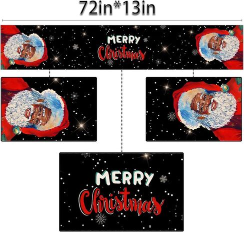 مفرش طاولة Sunwer Merry Christmas مفرش طاولة أمريكي أفريقي أسود سانتا عيد الميلاد والشتاء وحفلات العطلات وديكور المنزل والمطبخ وغرفة الطعام بطول 72 بوصة in Kuwait