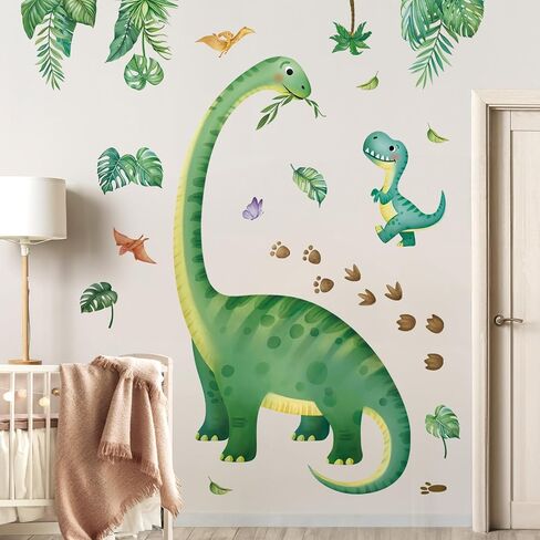 decalmile Boho Baby Dinosaurs Wall Decals Dino Palm Tree Volcano Wall Stickers Boys Bedroom Toddler Room Baby Nursery Wall Decor in Kuwait