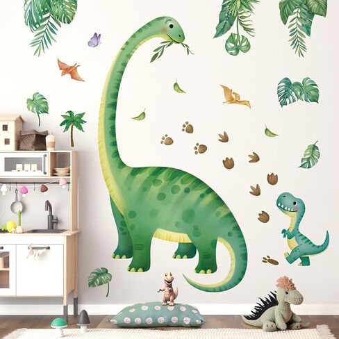 decalmile Boho Baby Dinosaurs Wall Decals Dino Palm Tree Volcano Wall Stickers Boys Bedroom Toddler Room Baby Nursery Wall Decor in Kuwait