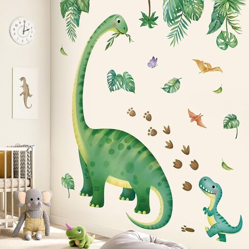 decalmile Boho Baby Dinosaurs Wall Decals Dino Palm Tree Volcano Wall Stickers Boys Bedroom Toddler Room Baby Nursery Wall Decor in Kuwait