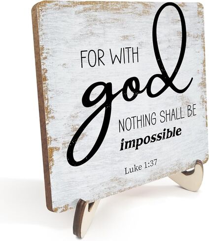 Inspirational Sign Rustic Desk Decor Decorative Christian Gifts Religious Bible Verse Faith Decoration for Home Farmhouse Office Table Shelf Tiered Tray Plaque with Wood Stand in Kuwait