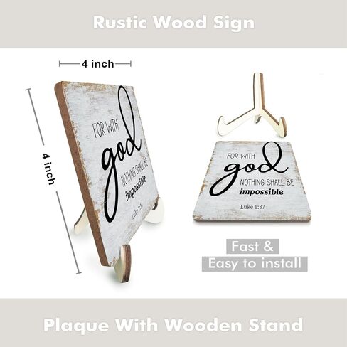 Inspirational Sign Rustic Desk Decor Decorative Christian Gifts Religious Bible Verse Faith Decoration for Home Farmhouse Office Table Shelf Tiered Tray Plaque with Wood Stand in Kuwait