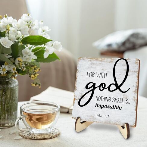 Inspirational Sign Rustic Desk Decor Decorative Christian Gifts Religious Bible Verse Faith Decoration for Home Farmhouse Office Table Shelf Tiered Tray Plaque with Wood Stand in Kuwait