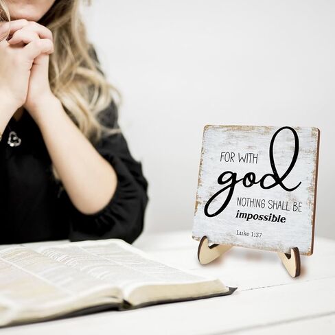 Inspirational Sign Rustic Desk Decor Decorative Christian Gifts Religious Bible Verse Faith Decoration for Home Farmhouse Office Table Shelf Tiered Tray Plaque with Wood Stand in Kuwait