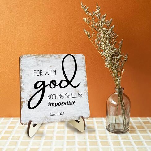 Inspirational Sign Rustic Desk Decor Decorative Christian Gifts Religious Bible Verse Faith Decoration for Home Farmhouse Office Table Shelf Tiered Tray Plaque with Wood Stand in Kuwait