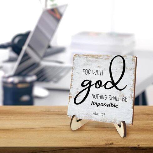 Inspirational Sign Rustic Desk Decor Decorative Christian Gifts Religious Bible Verse Faith Decoration for Home Farmhouse Office Table Shelf Tiered Tray Plaque with Wood Stand in Kuwait