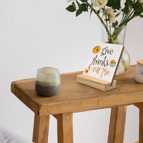 Thanksgiving Desk Decor, Thanksgiving Decorations, Fall Sign, Fall Decor, Rustic Farmhouse Autumn Wood Plaque Decor, Give Thanks And Eat Pie Wooden Plaque Sign with Wood Stand for Home Office in Saudi Arabia