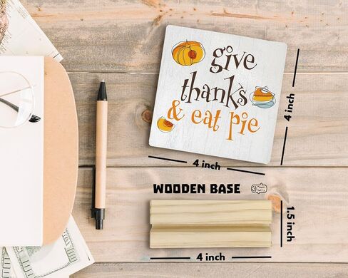 Thanksgiving Desk Decor, Thanksgiving Decorations, Fall Sign, Fall Decor, Rustic Farmhouse Autumn Wood Plaque Decor, Give Thanks And Eat Pie Wooden Plaque Sign with Wood Stand for Home Office in Saudi Arabia