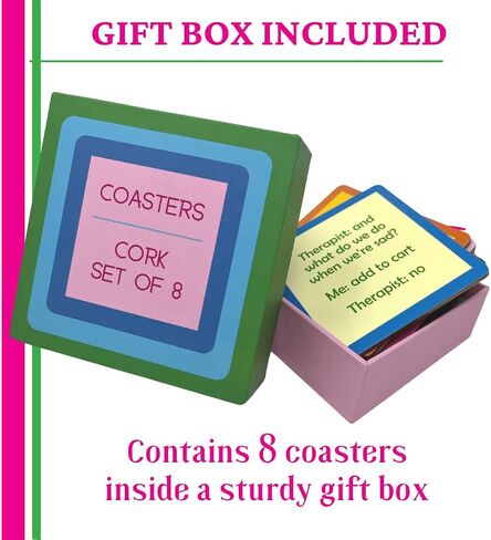 Funny Coasters | Cute Coasters | 8 Cork Coasters in Gift Box | Hostess Gifts | Funny Housewarming Gifts | Women Humor in Kuwait