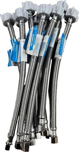 (10 قطع) موصل إمداد مياه المرحاض EZ-Fluid مقاس 16 بوصة، من الفولاذ المقاوم للصدأ المضفر - خيط ضغط أنثى 3/8 بوصة × خيط كرة أنثى بطول 7/8 بوصة بطول 16 بوصة خرطوم موصلات مياه المرحاض العالمي in Kuwait