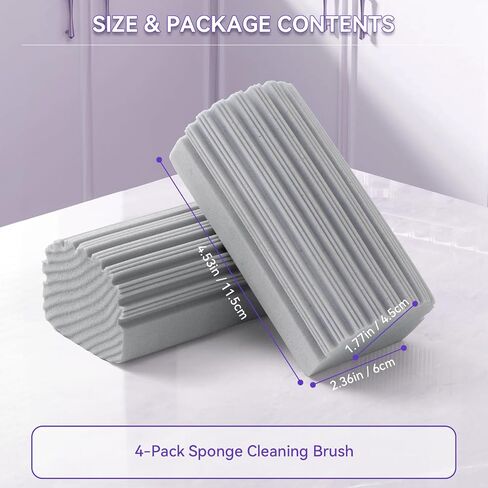 4-Pack Damp Clean Duster Sponge, Sponge Cleaning Brush, Duster for Cleaning Blinds, Glass, Baseboards, Vents, Railings, Mirrors, Window Track Grooves and Faucets Gray Non-Scratch Sponges in Saudi Arabia