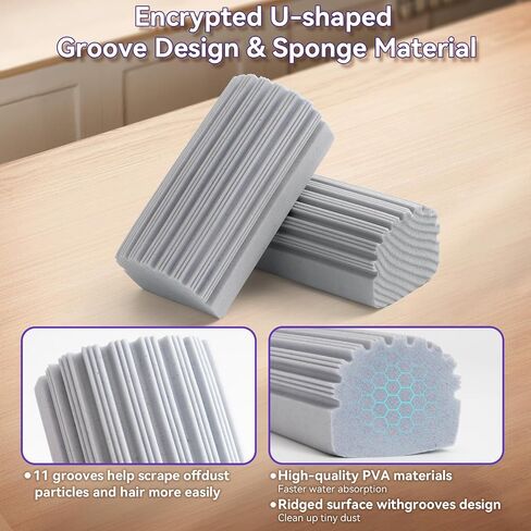 4-Pack Damp Clean Duster Sponge, Sponge Cleaning Brush, Duster for Cleaning Blinds, Glass, Baseboards, Vents, Railings, Mirrors, Window Track Grooves and Faucets Gray Non-Scratch Sponges in Saudi Arabia