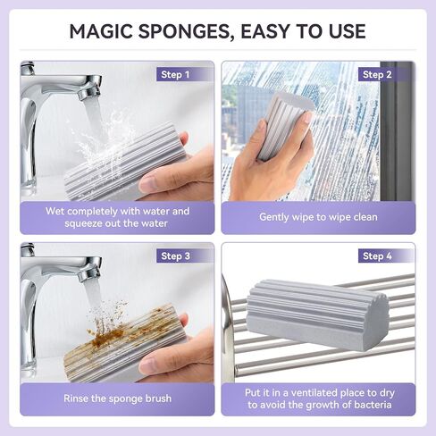 4-Pack Damp Clean Duster Sponge, Sponge Cleaning Brush, Duster for Cleaning Blinds, Glass, Baseboards, Vents, Railings, Mirrors, Window Track Grooves and Faucets Gray Non-Scratch Sponges in Saudi Arabia