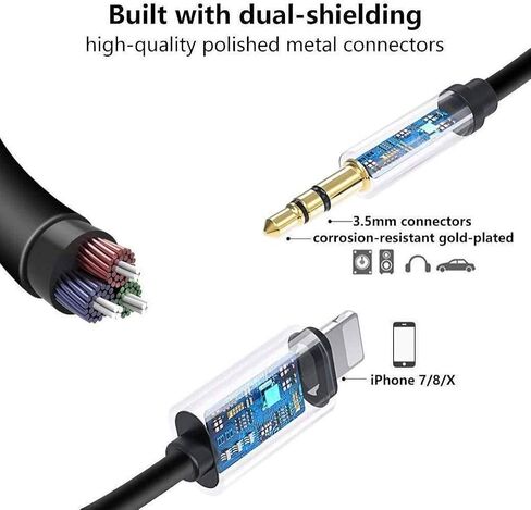 2 Pack [Apple MFi Certified] iPhone Aux Cord for Car, Lightning to 3.5mm Headphone Jack Adapter Male Car Stereo Aux Audio Cable for iPhone 14 13 12 11 XS XR X 8 7 to Car Home Stereo/Headphone/Speaker in Kuwait