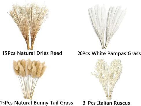 100 PCS Fall Dried Pampas Grass Decor,Warm Autumn Wedding Boho Flowers Home Table Decor, Rustic Farmhouse Party Contains Bunny Tails Dried Flowers, Reed Grass Bouquet in Saudi Arabia