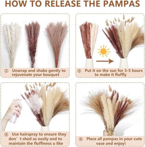 100 PCS Fall Dried Pampas Grass Decor,Warm Autumn Wedding Boho Flowers Home Table Decor, Rustic Farmhouse Party Contains Bunny Tails Dried Flowers, Reed Grass Bouquet in Saudi Arabia