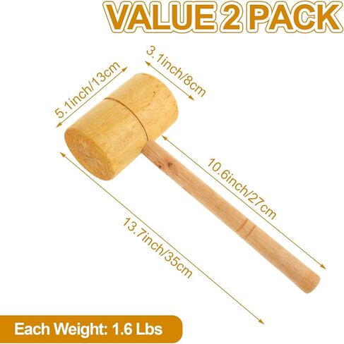 2 حزمة كبيرة مطرقة خشبية النجارة 14 "الخشب مطرقة مطرقة خشب الصندل الأصفر نجار مطرقة خشبية مطرقة الجليد مطرقة غير Marring المطرقة أدوات يدوية للأعمال الخشبية، نحت الخشب، الجلود in Kuwait