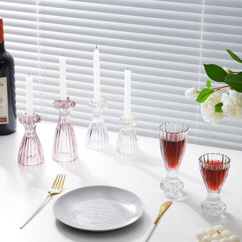 Lysenn Glass Candle Stick Holder Set of 3 – Premium Taper Candle Holders for Romantic Ambiance - Candle Sticks Holder Decor for Special Occasions - Clear in Saudi Arabia