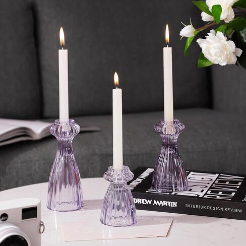 Lysenn Glass Candle Stick Holder Set of 3 – Premium Taper Candle Holders for Romantic Ambiance - Candle Sticks Holder Decor for Special Occasions - Clear in Saudi Arabia