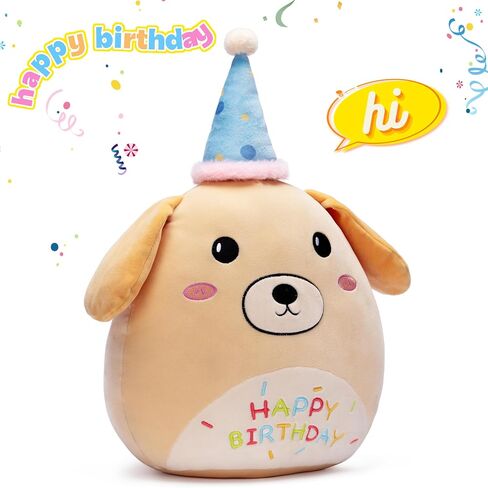 Happy Birthday Labrador Dog Pillow Plush Stuffed Animal Toy,17" Big Size Soft Cute Fat Cuddle Huggable Adorable Plushie Toy,Gift for Kids in Saudi Arabia