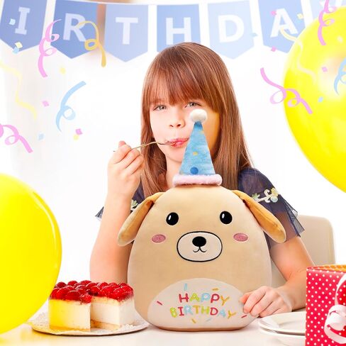 Happy Birthday Labrador Dog Pillow Plush Stuffed Animal Toy,17" Big Size Soft Cute Fat Cuddle Huggable Adorable Plushie Toy,Gift for Kids in Saudi Arabia