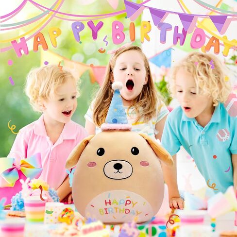 Happy Birthday Labrador Dog Pillow Plush Stuffed Animal Toy,17" Big Size Soft Cute Fat Cuddle Huggable Adorable Plushie Toy,Gift for Kids in Saudi Arabia