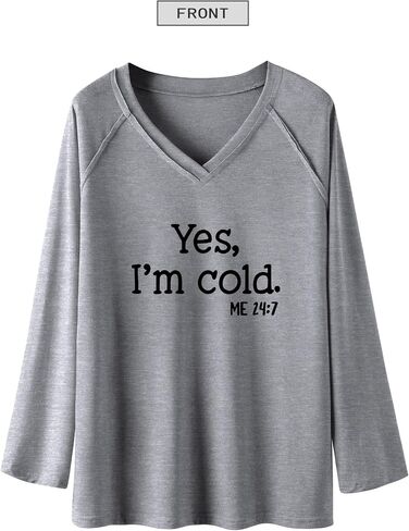 Womens Yes I'm Cold Sweatshirt V Neck Long Sleeve Shirts Casual Loose Graphic Sweatshirts in Saudi Arabia